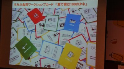 山崎亮團隊引導日本墨田區居民發想製作的食育卡牌。（記者劉婉君翻攝）